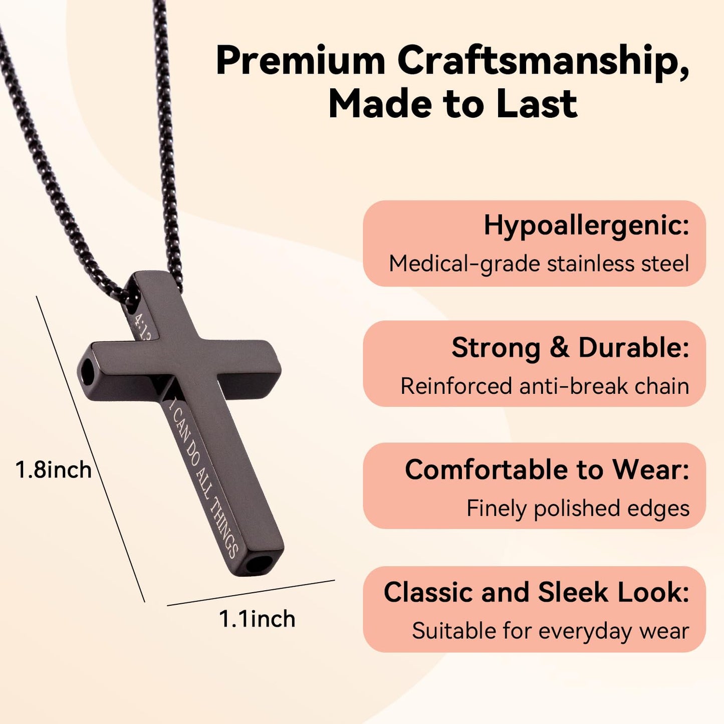 FUNPAR Cross Breathing Necklace for Anxiety Relief and Relaxation, Breathlink Design Quit Smoking Aid, Stainless Steel Mindfulness Tool to Calm, Stylish Wellness Gift for Adults(Black 28:20)