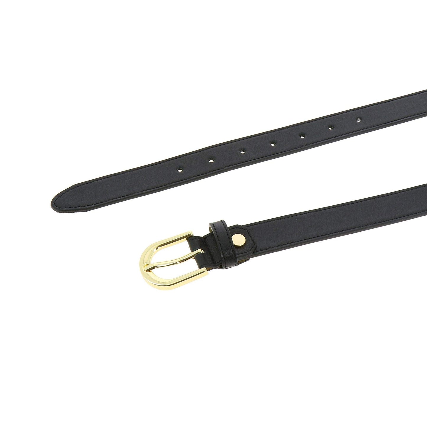 FASHIONGEN - Women genuine Italian leather belt LUNA, Made in France - Black (Golden buckle), 80 cm (31 in) / Waist size 29 to 30