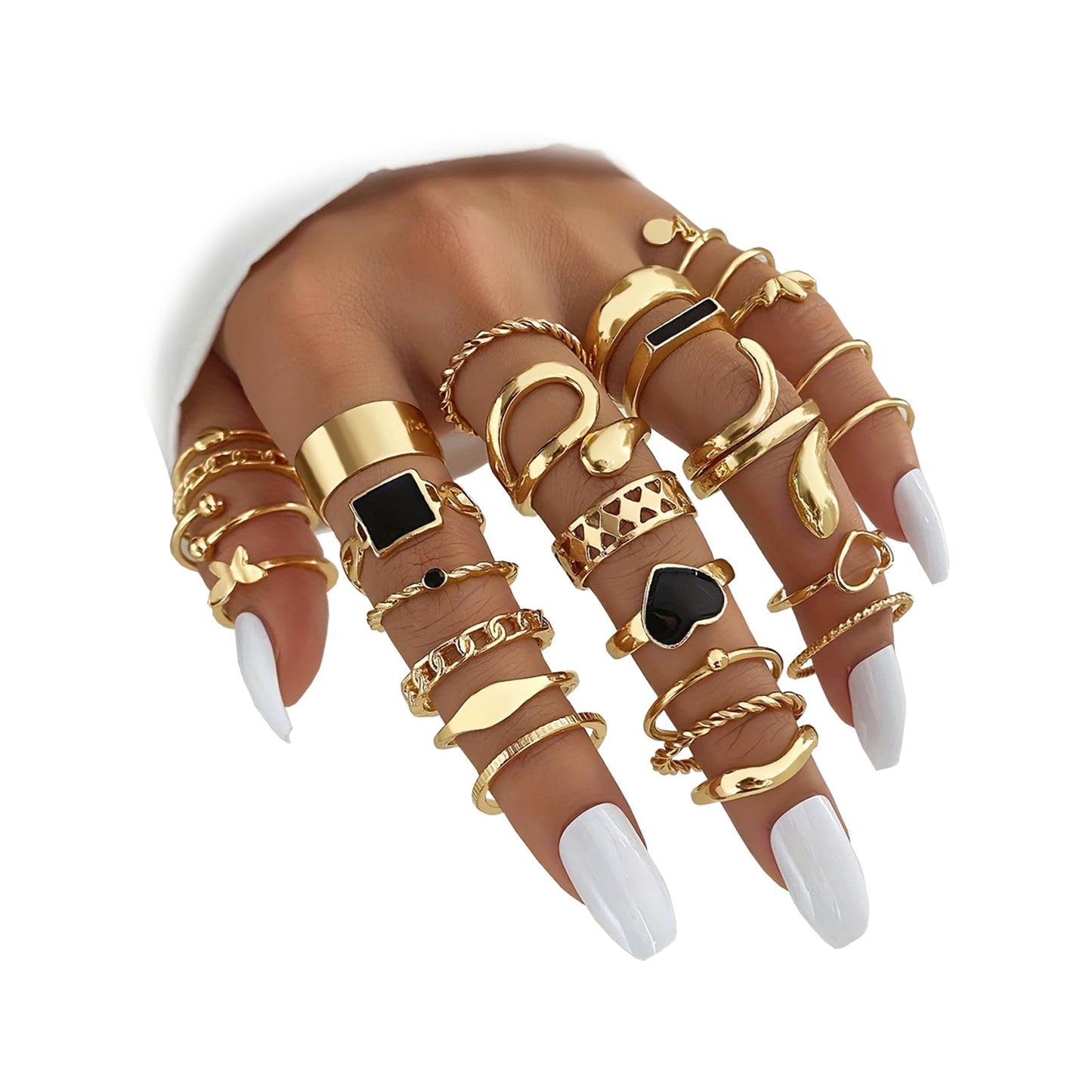 IFKM Gold Knuckle Rings Set For Women Vintage Stackable Joint Finger Midi Rings Dainty Cubic Zirconia Crystal Simple Twist Hollow Cute Rings Pack Jewelry Gift (Hidden Love, Gold)