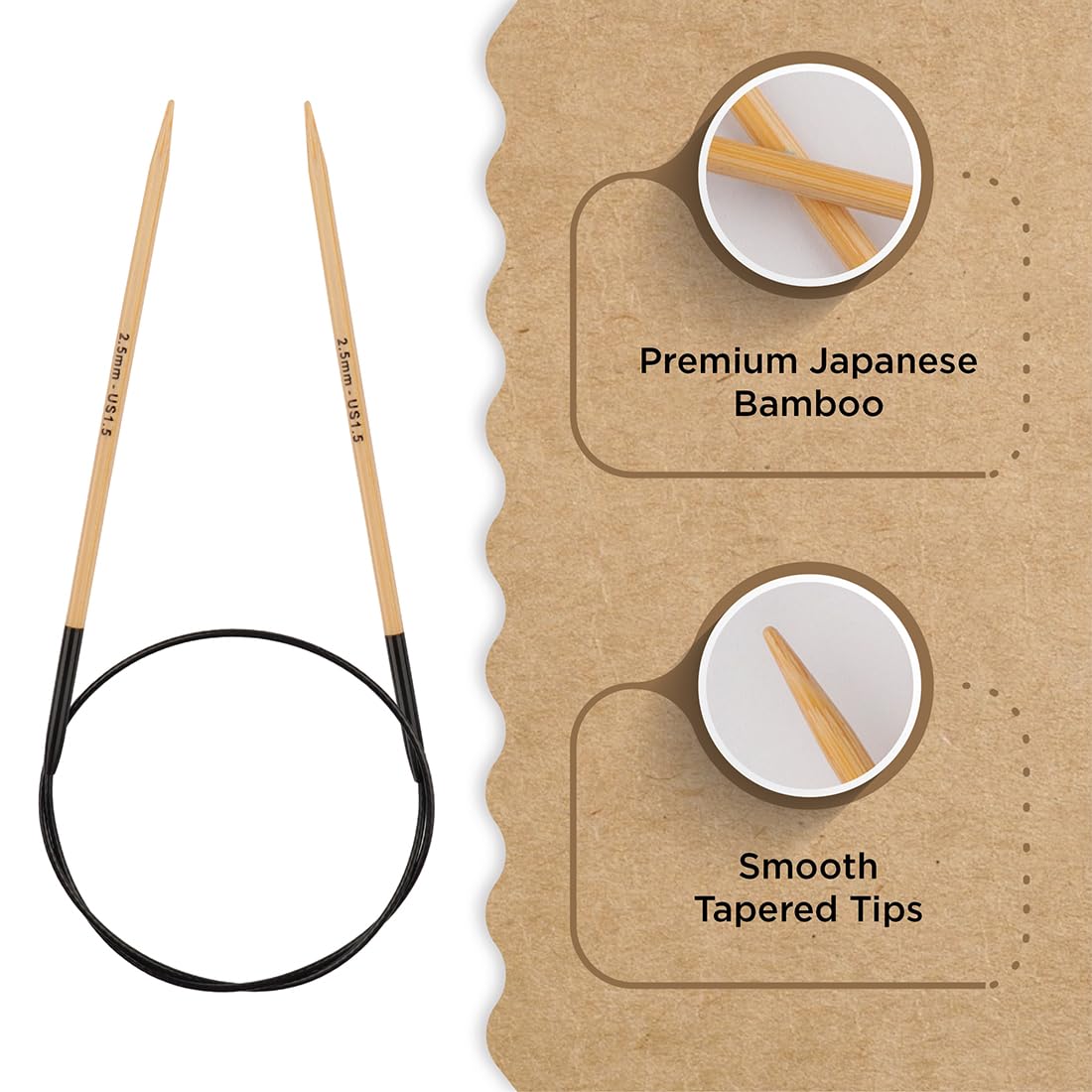 Knitter’s Pride Bamboo Luxe Fixed Circular Needles 32"" (80cm) – US Size 1.5 (2.5mm)