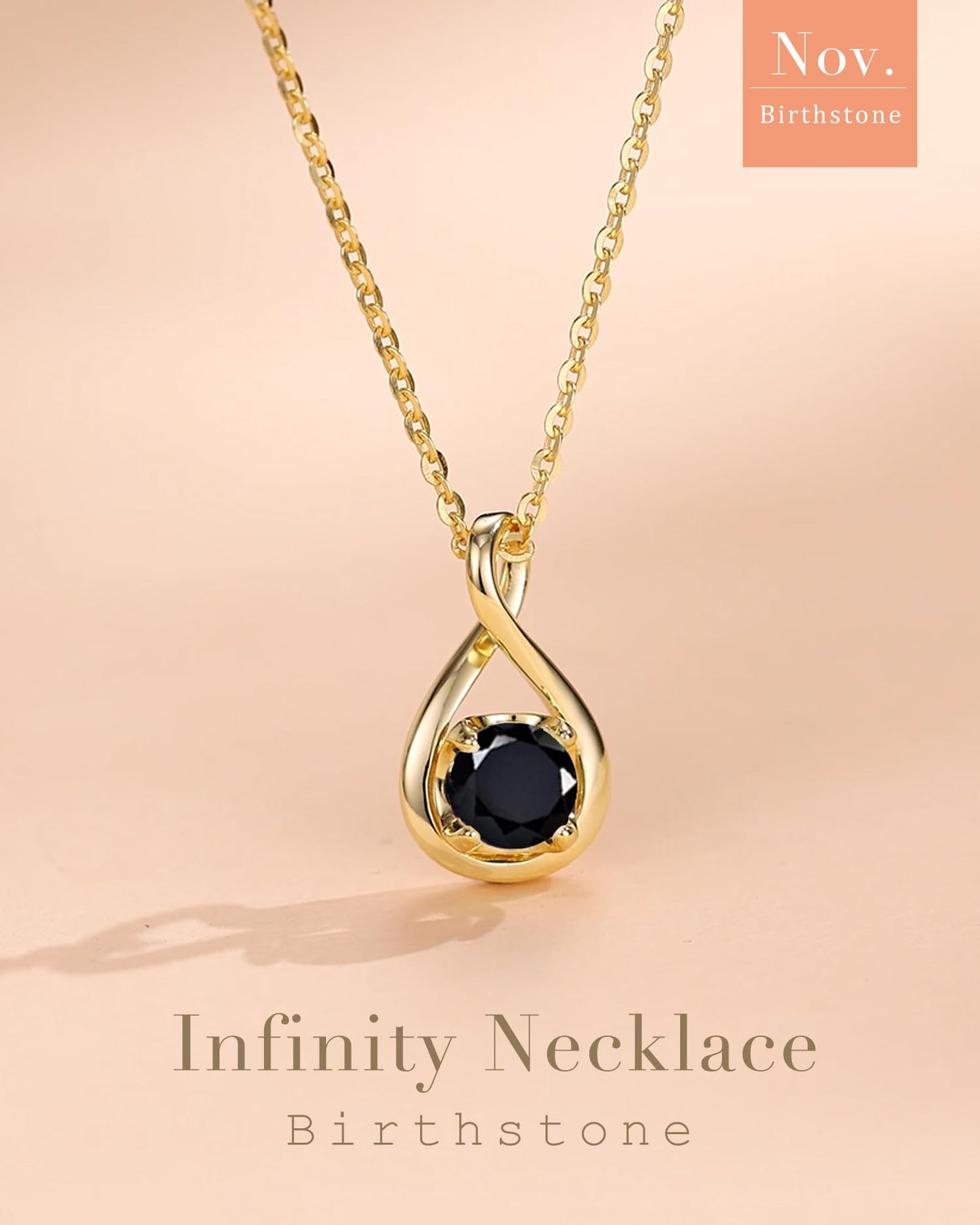 FANCIME Black Tourmaline Necklace Graduation Gift Sterling Silver Yellow Gold Plated Dainty Infinity Pendant Crystal Black Onyx Fine Gemstone Jewelry Birthday Anniversary Mothers Day Gifts for Women Her