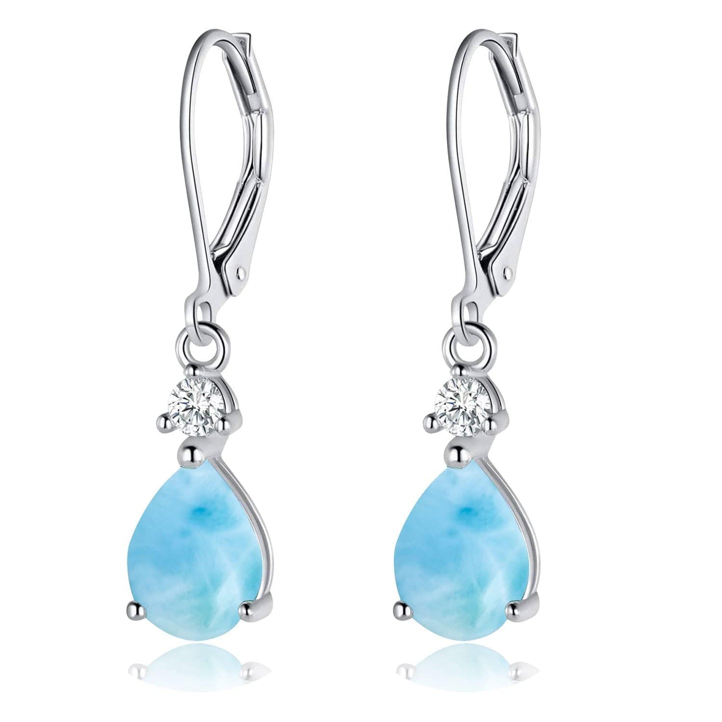 925 Sterling Silver 7 * 9mm Teardrop Larimar Leverback Earrings for Women,Pear Shaped Blue Gemstone Dangle Earrings Hypoalleregenic Jewelry