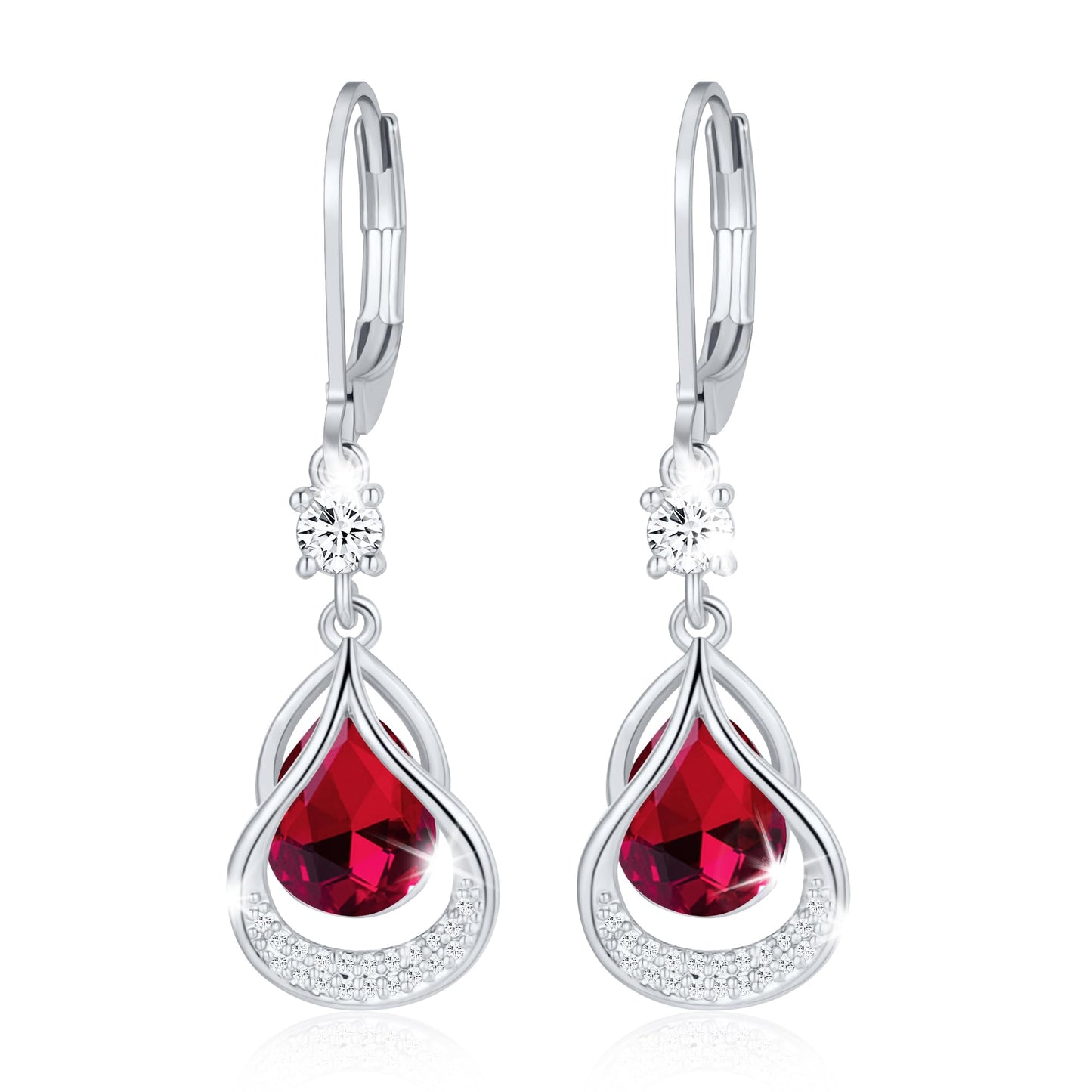 Dangle Trendy Leverback Birthstone Earrings Sliver Plated Teardrop Dangle Earrings Jewelry Christmas Birthday Gifts for Women (Sliver July)