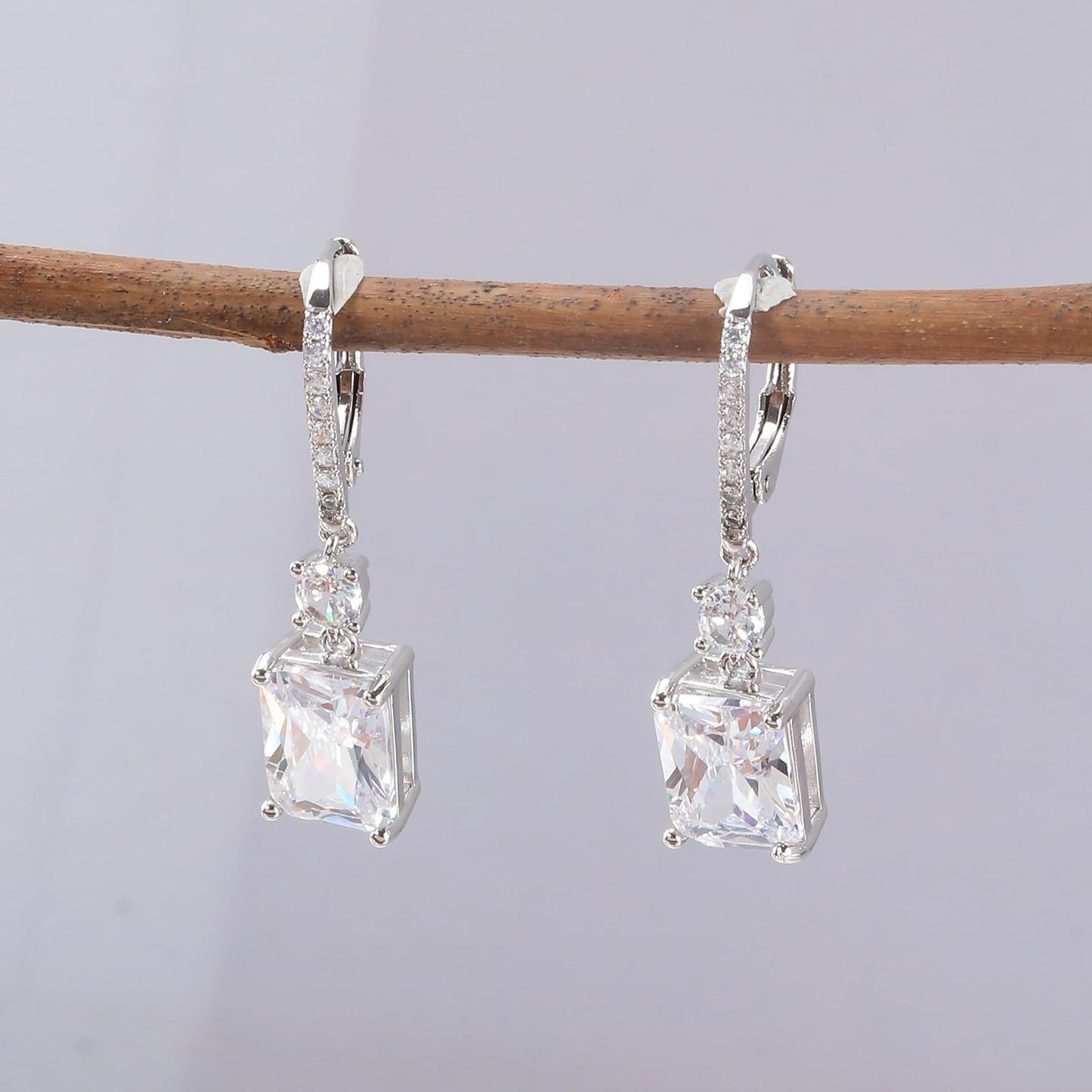 CiNily Leverback Earrings for Women Dangle Drop Earrings Hypoallergenic, 14K White Gold Plated White Cubic Zircon Earrings Diamond Dangle Ear Rings Jewelry Birthday