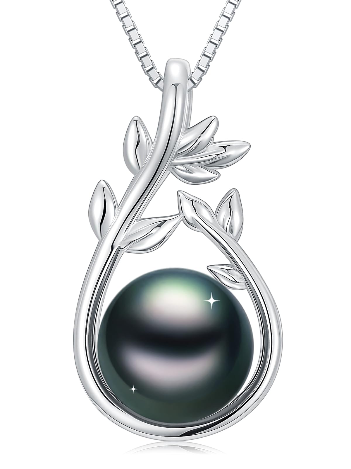KANNSOAR Black Pearl Necklace for Women Tahitian Pearl Necklace Gifts for Mother Wife 925 Sterling Silver Natural Black Pearl Jewelry Gift