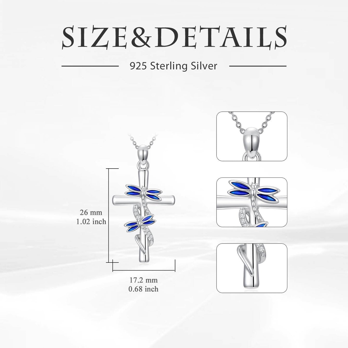 YYB Cross Necklace for Women 925 Sterling Silver Dragonfly Necklace Dragonfly Cross Pendant Valentine's Day Gifts for Women