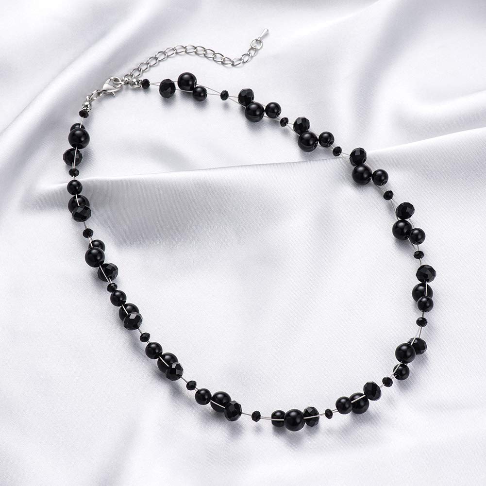 Short Beaded Turquoise Necklace For Women - Fashion Jewelry with Pearl and Crystal Bead, Birthday Gifts For Women (27-Black)