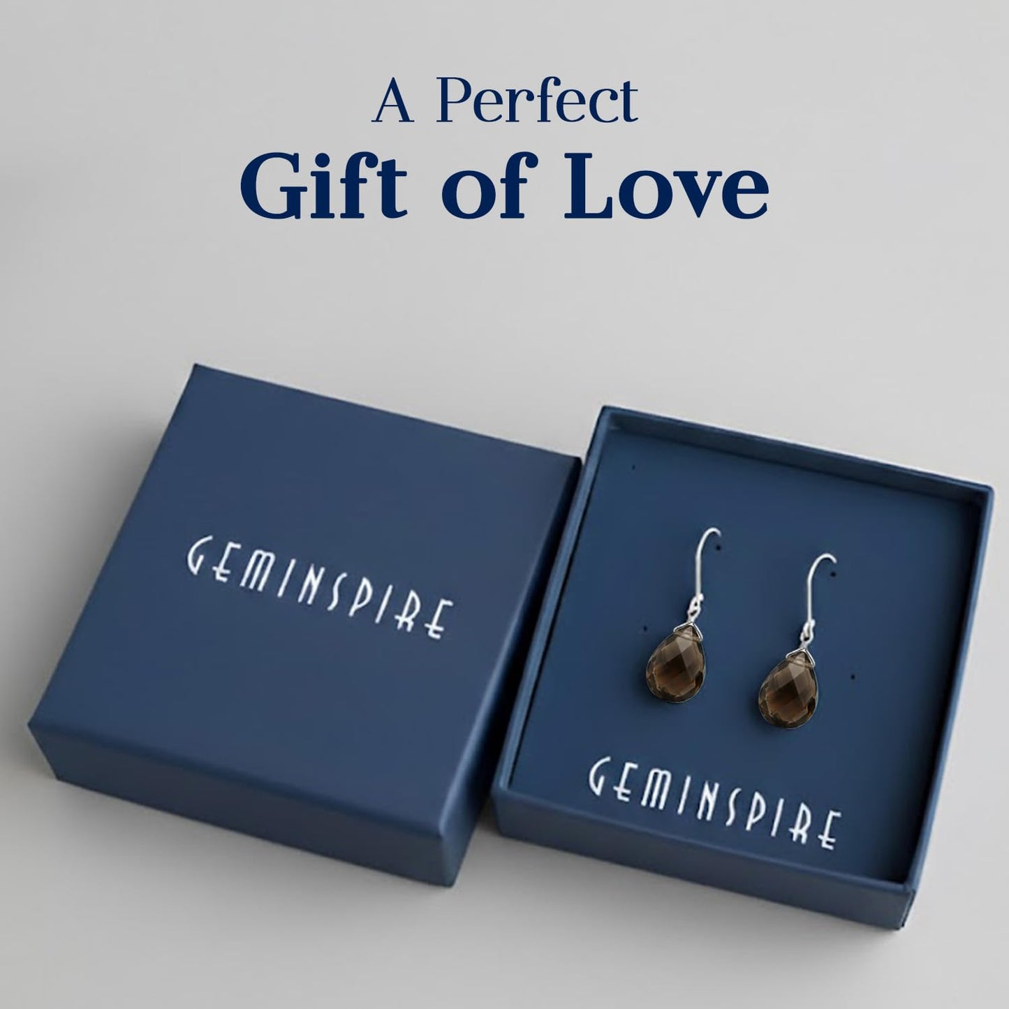 GemInspire Smoky Quartz Teardrop Dangle Earrings for Women, Leverback Pear Shaped Gemstone, 925 Sterling Silver Leverback, Handmade Lightweight Crystal Jewelry Gift