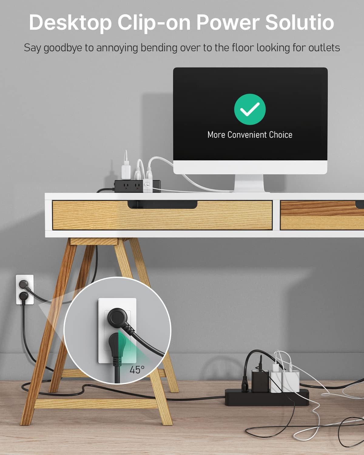 CCCEI 9 6 1.6 inch Desk Clamp Power Strip with Outlets, Desktop Edge Mount Surge Protector with USB-A and USB-C Ports
