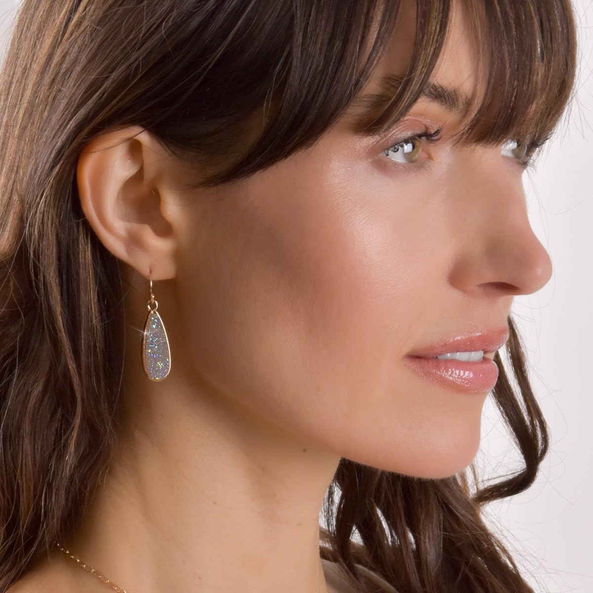 Light Blue Earrings for Women Dangle - Blue Dangle Earrings for Women, Simulated Druzy Stone Gold Tone Dangling Teardrop Jewelry, Sparkly Elegant Long Tear Drops with Boho Dangly Stone