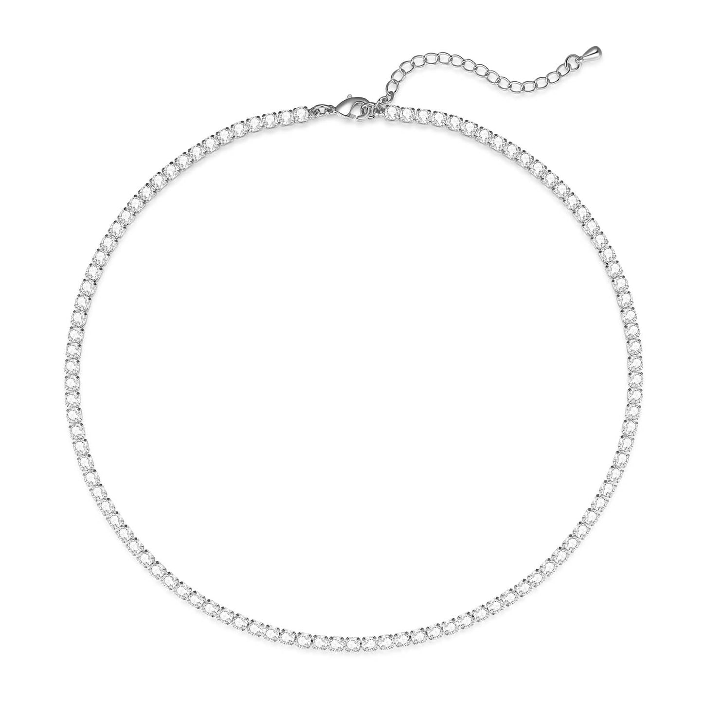 LULII Tennis Necklaces for Women 14K Silver Plated Rhinestone Choker Necklace Dainty Faux Cubic Zirconia chain for Women