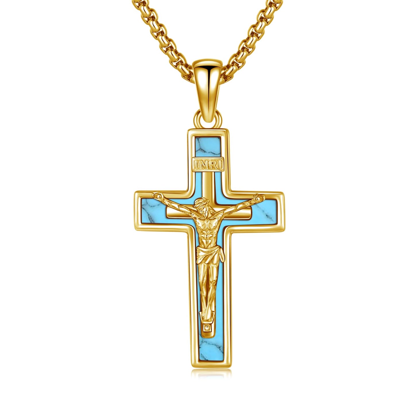 YEESIA Cross Necklace for Women Men 925 Sterling Silver Gold Jesus Crucifix Pendant Necklace with Turquoise Cross Jewelry Gift for Women Men