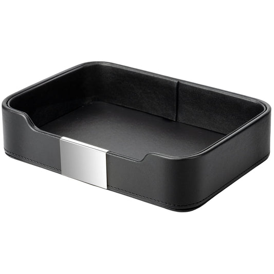SANZIE Luxury Leather Tray Organizer Valet Tray Key Tray for Entryway Table Desktop Storage Catchall Tray Decorative Tray for Jewelry Keys Wallet Phone Watch (Metal Silvered, Black)