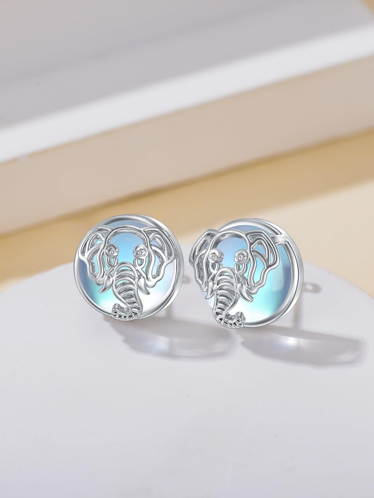 WINNICACA Elephant Stud Earrings Sterling Silver Moonstone Stud Earrings Elephant Jewelry Gifts for Women Birthday Mothers Day Gifts for Mom