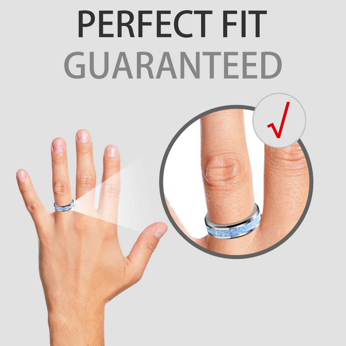 HJIMMNHONG New Opal Fashion Ring Double Beveled Edge Delicate Polished Stainless Steel Simple Mens and Women Rings, Width 8mm,Blue, Size 9