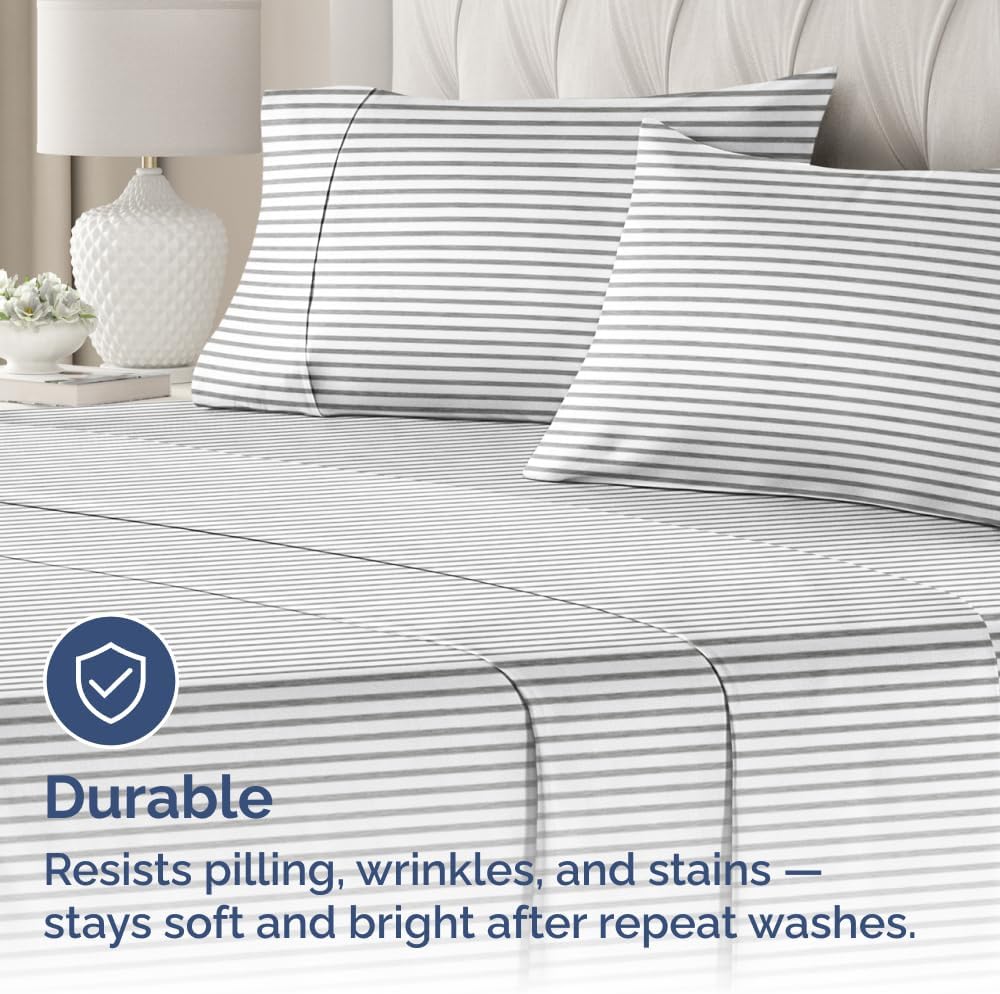 Skiennix Queen Pillow Cases Set of 2 - Ultra Soft Hotel Quality - Wrinkle Free & Fade Resistant - Grey Stripes