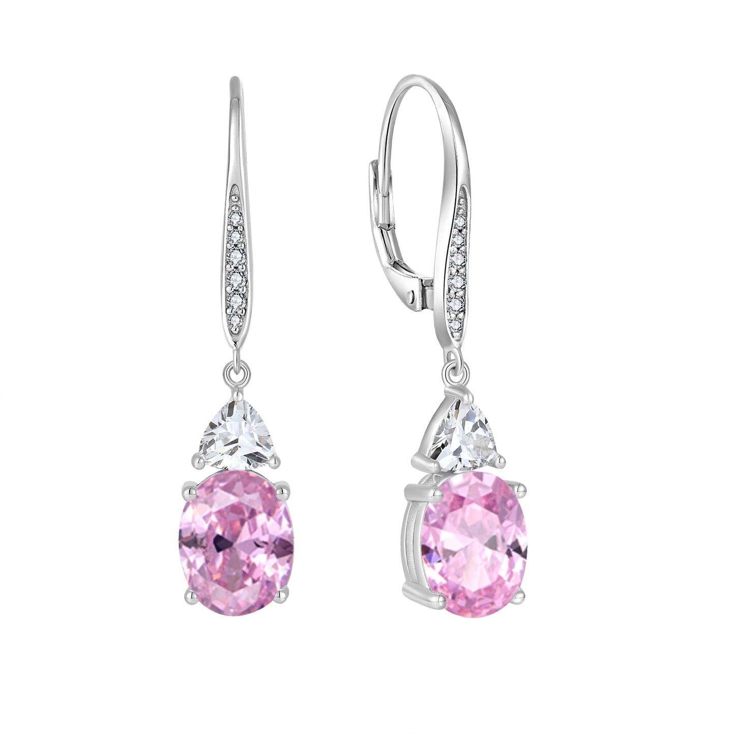 Rocayi Oval Pink Tourmaline Earrings for Women 925 Sterling Silver Dangle Drop Leverback Earrings October Birthstone Jewelry for Her