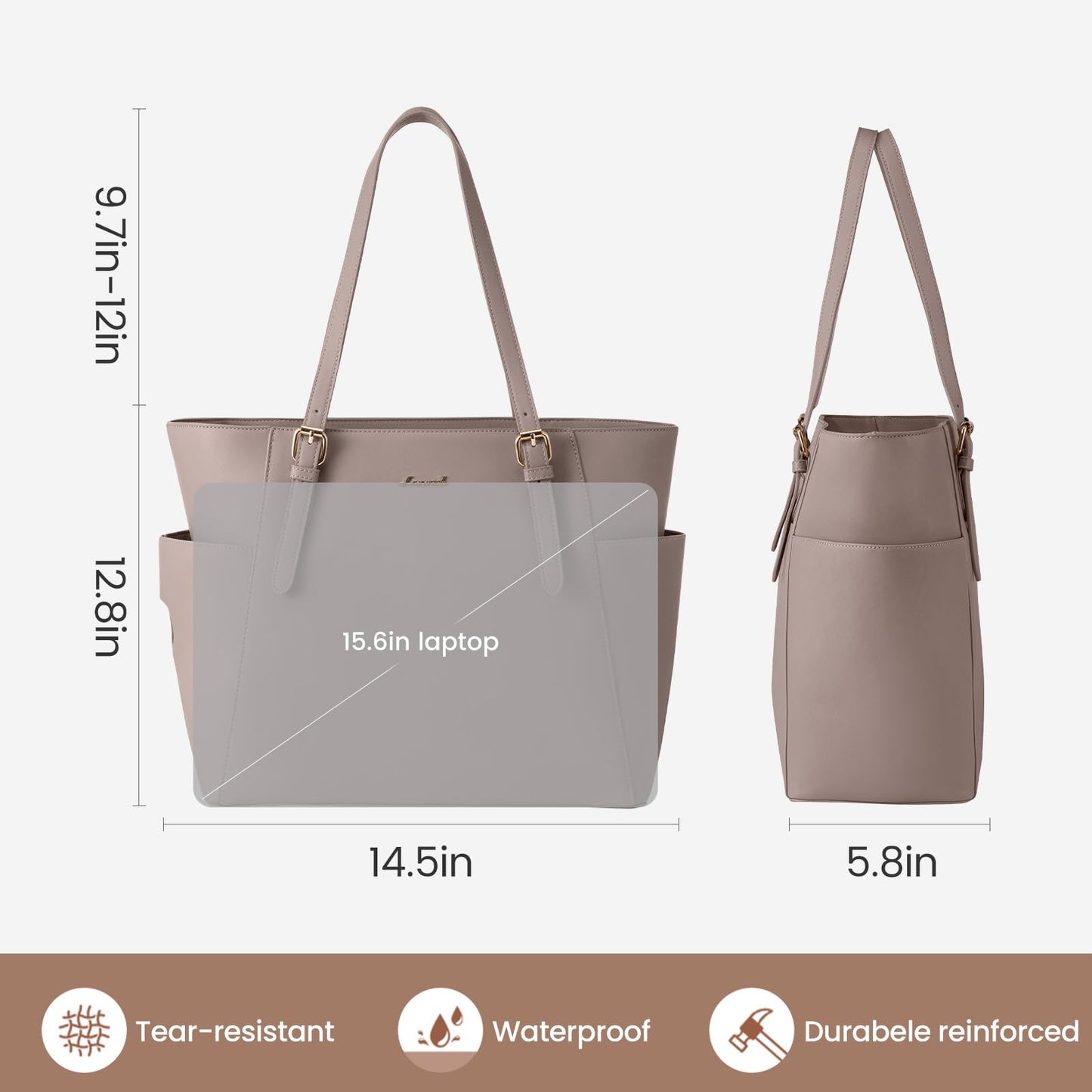 LOVEVOOK Laptop Tote Bag for Women With Large Cup Holder, Leather Work Tote Bag for Women,15.6 Inch Professional Computer Briefcase Business Teacher Commuter Shoulder Bag,Office Travel Gift