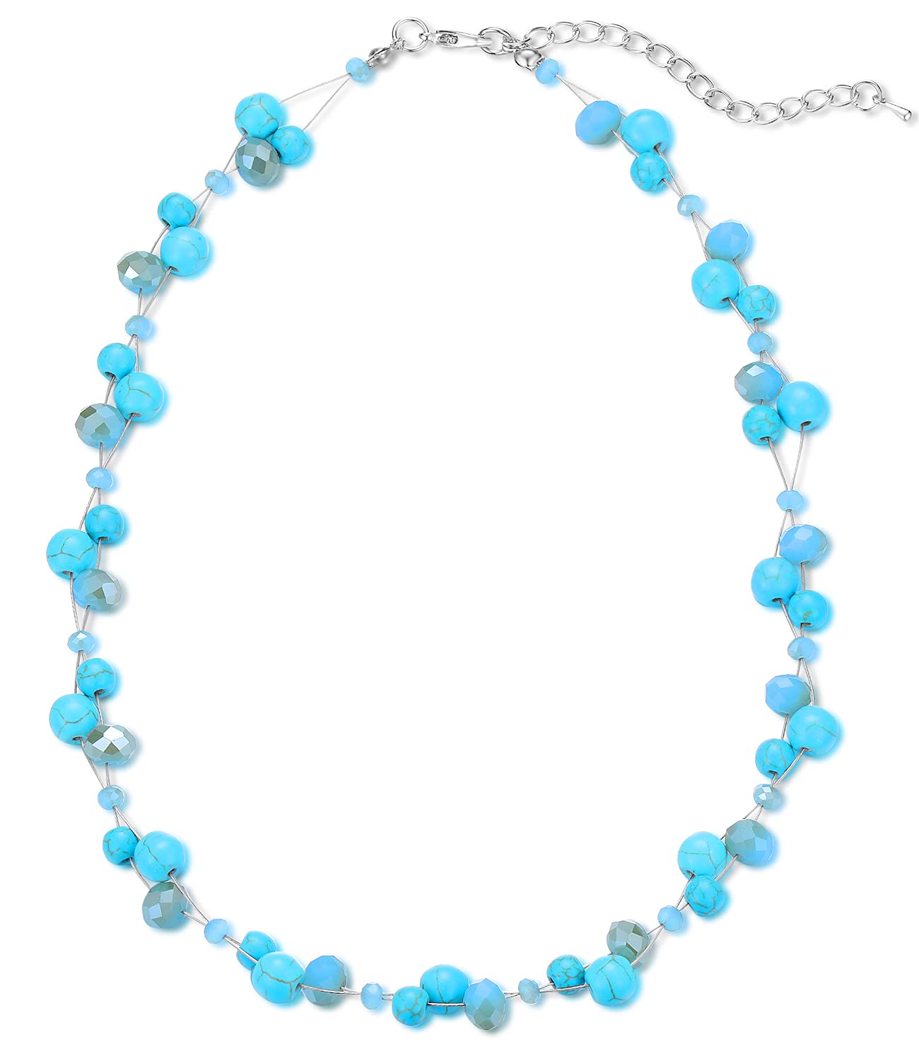 Short Beaded Turquoise Necklace For Women - Fashion Jewelry with Pearl and Crystal Bead, Birthday Gifts For Women (1-Turquoise)