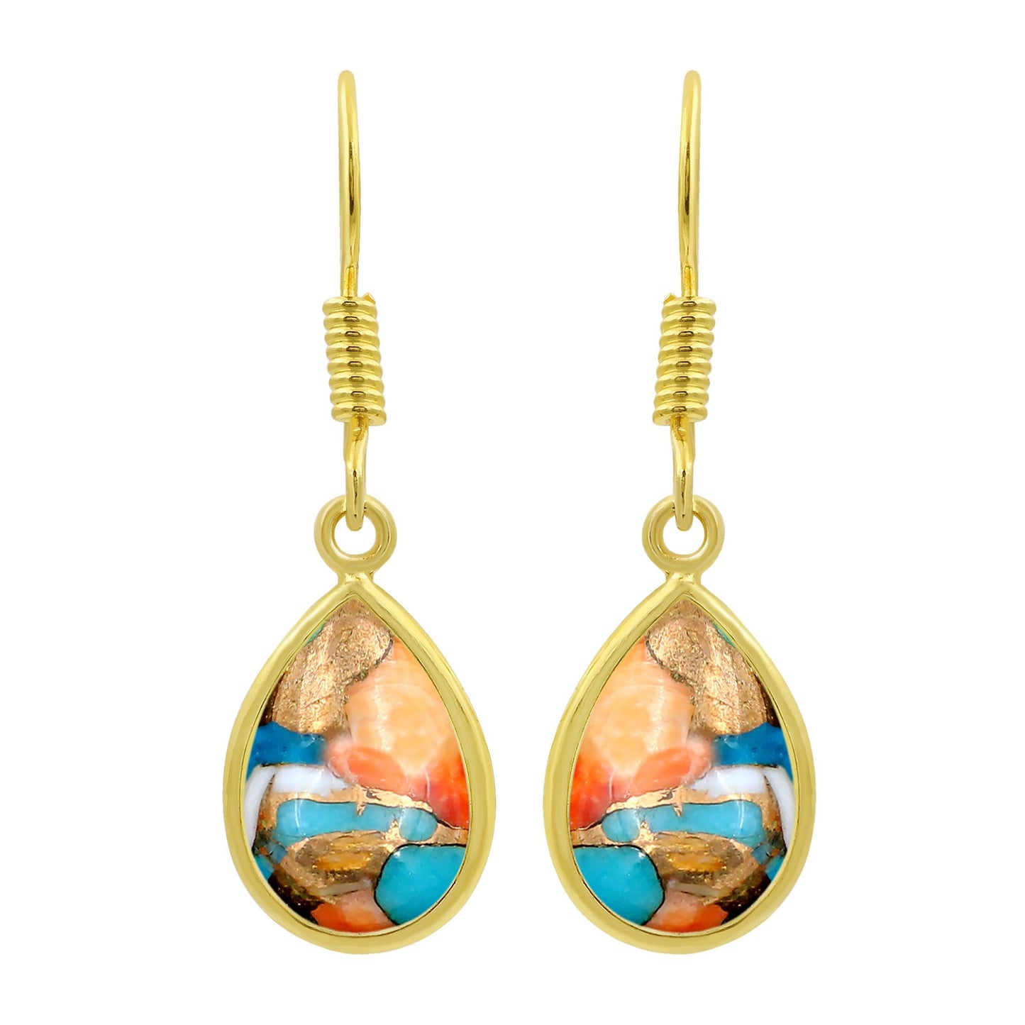 Natural Oyster Copper Turquoise 14K Yellow Gold Plated Dangle Earrings - December Birthstone Teardrop Shape Gemstone Earrings - Handmade Jewelry Gifts for Her