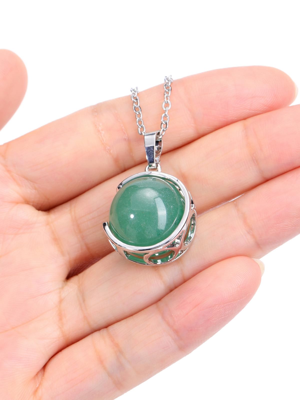 Top Plaza Green Aventurine Healing Crystal Stone Necklace Round Ball Rotating Natural Gemstone Pendant Necklace for Women Energy Jewelry Christmas Gifts