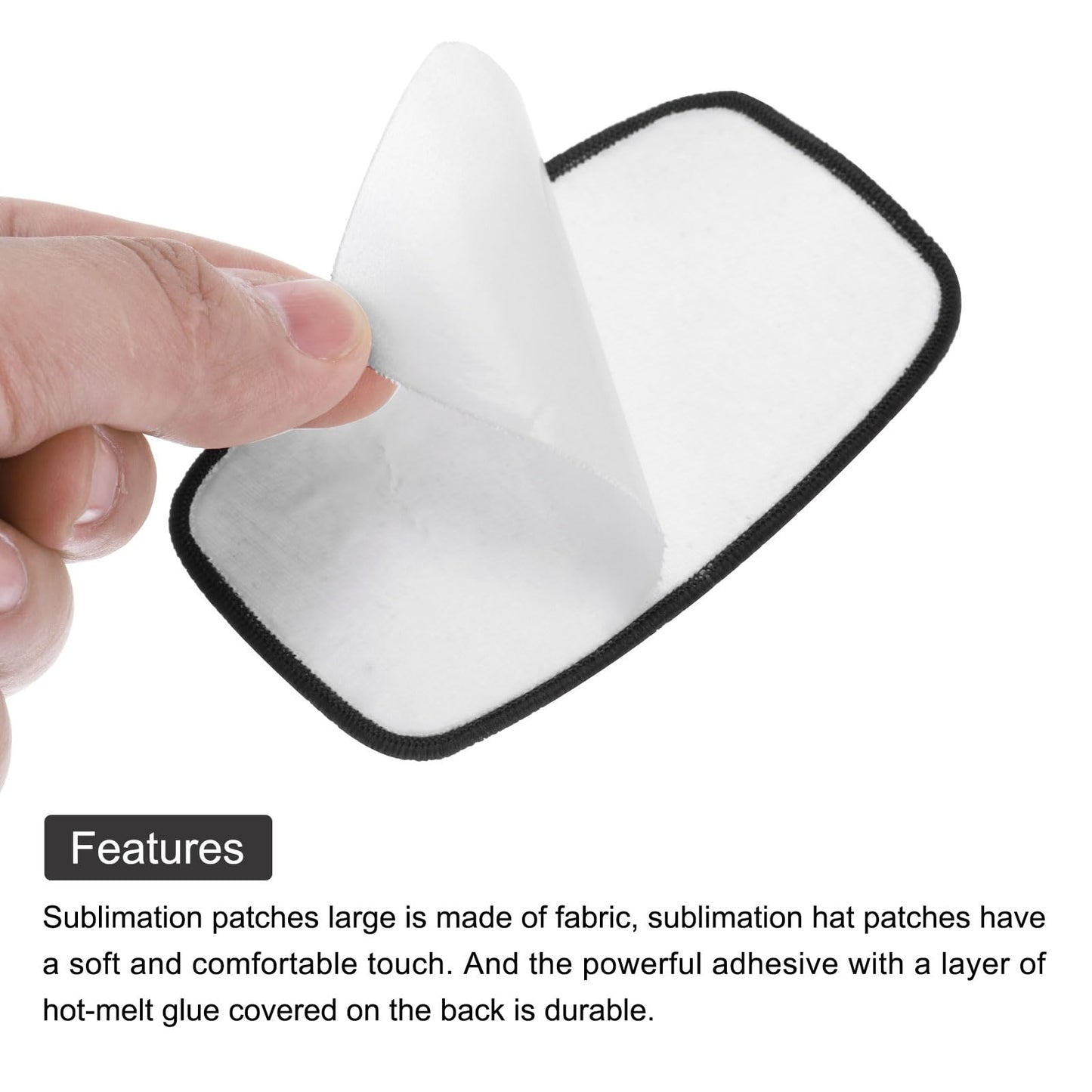 MECCANIXITY 30pcs Sublimation Patch Blank, 10x6cm/3.94x2.36 inch Fabric Iron-on Blank Heat Transfer Repair Patch for DIY Crafts Caps Clothes, White with Black Border