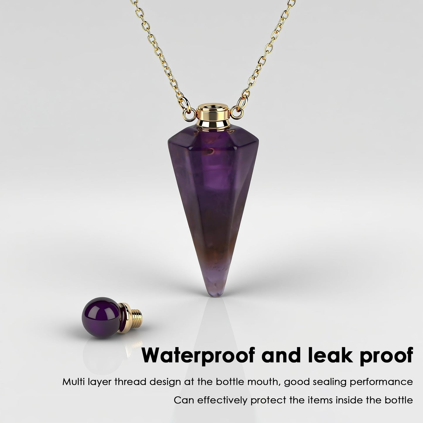 Biiange Perfume Bottle Necklace Diamond Shape, Pink Perfume Bottle Necklace, Essential Oil Diffuser Necklace, for Womens Perfume Vial Pendant Necklace Jewelry Unique Gift (Purple)