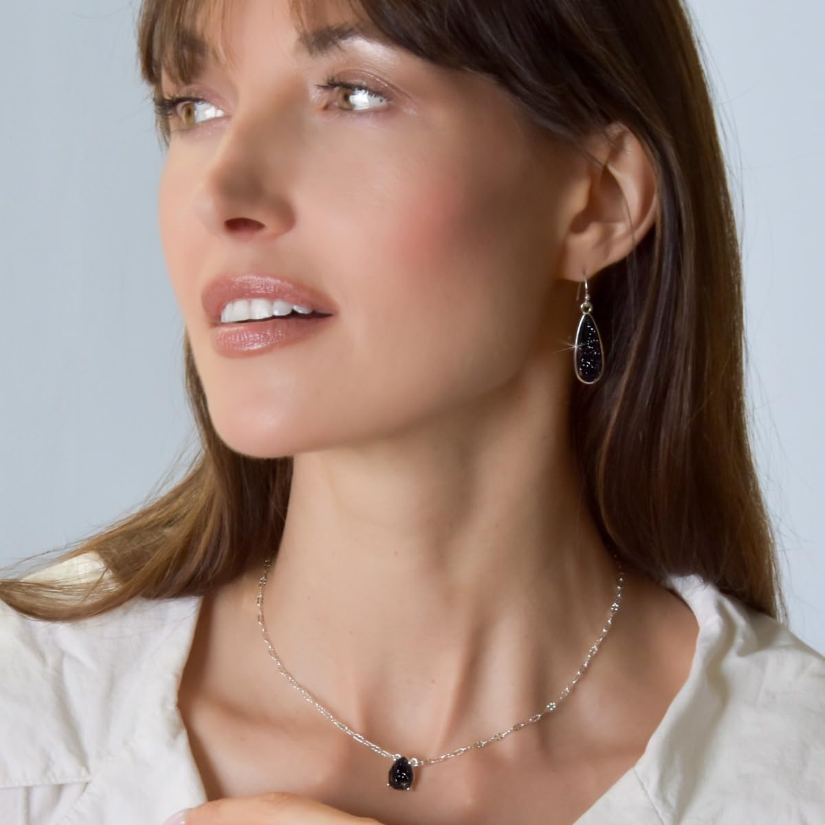 Black and Silver Tone Earrings for Women - Black Dangle Earrings for Women, Simulated Druzy Hanging Teardrop Dangles, Bohemian Silver Tone Sparkly Boho Long Tear Drops, Elegant Dangling Dangly Drop