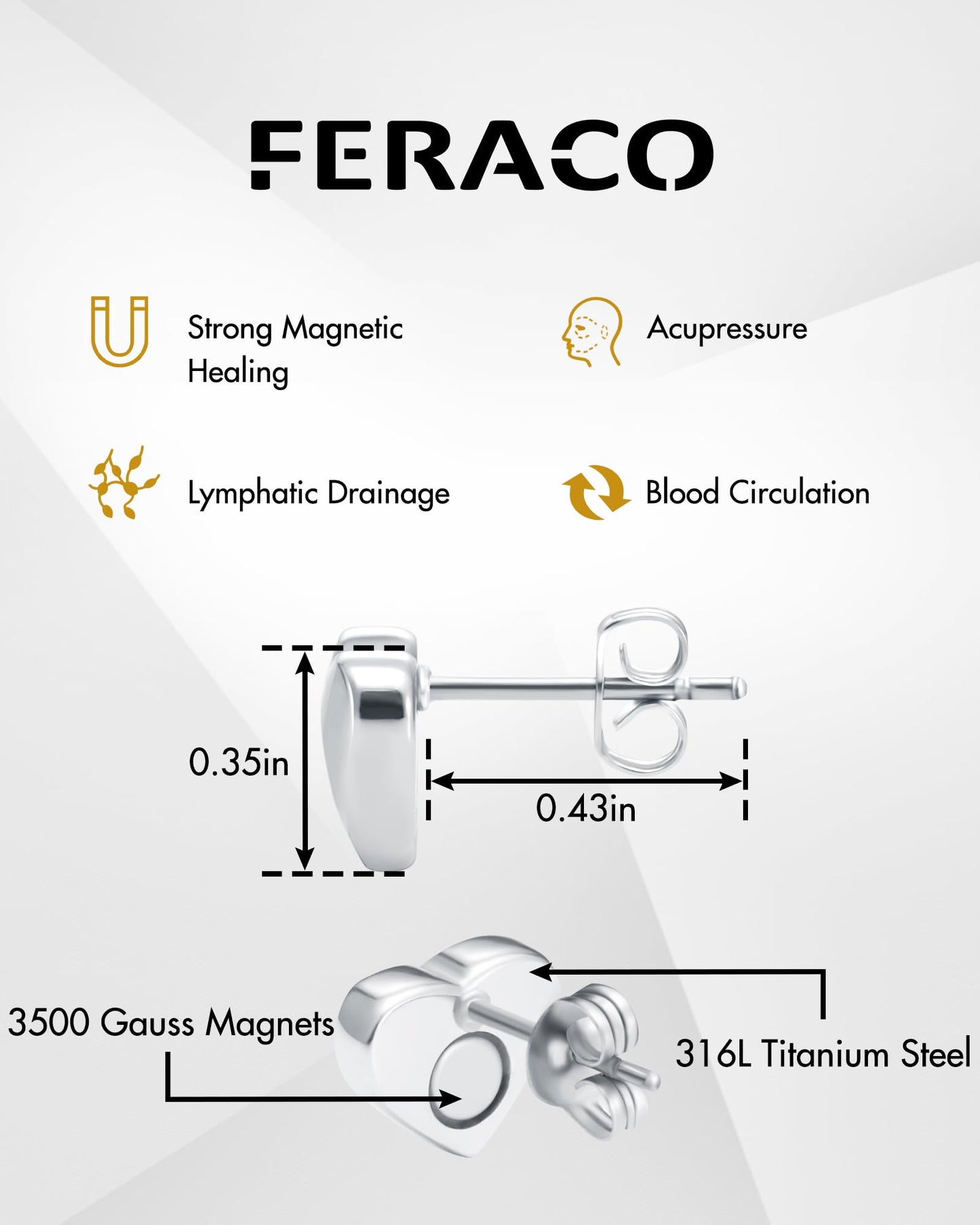 Feraco Magnetic Bracelet & Earrings for Women, Stud Earrings, Ear Curex with Strong Therapy Germanium Magnet, Dainty Heart Shape