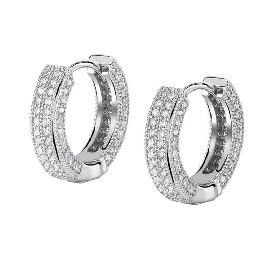 TOPGRILLZ Iced Out Hoop Earrings Cubic Zirconia Huggie Cartilage Cuff Hypoallergenic 14K Gold Plated Luxury Fashion Round Circle Earrings For Women-05Silver
