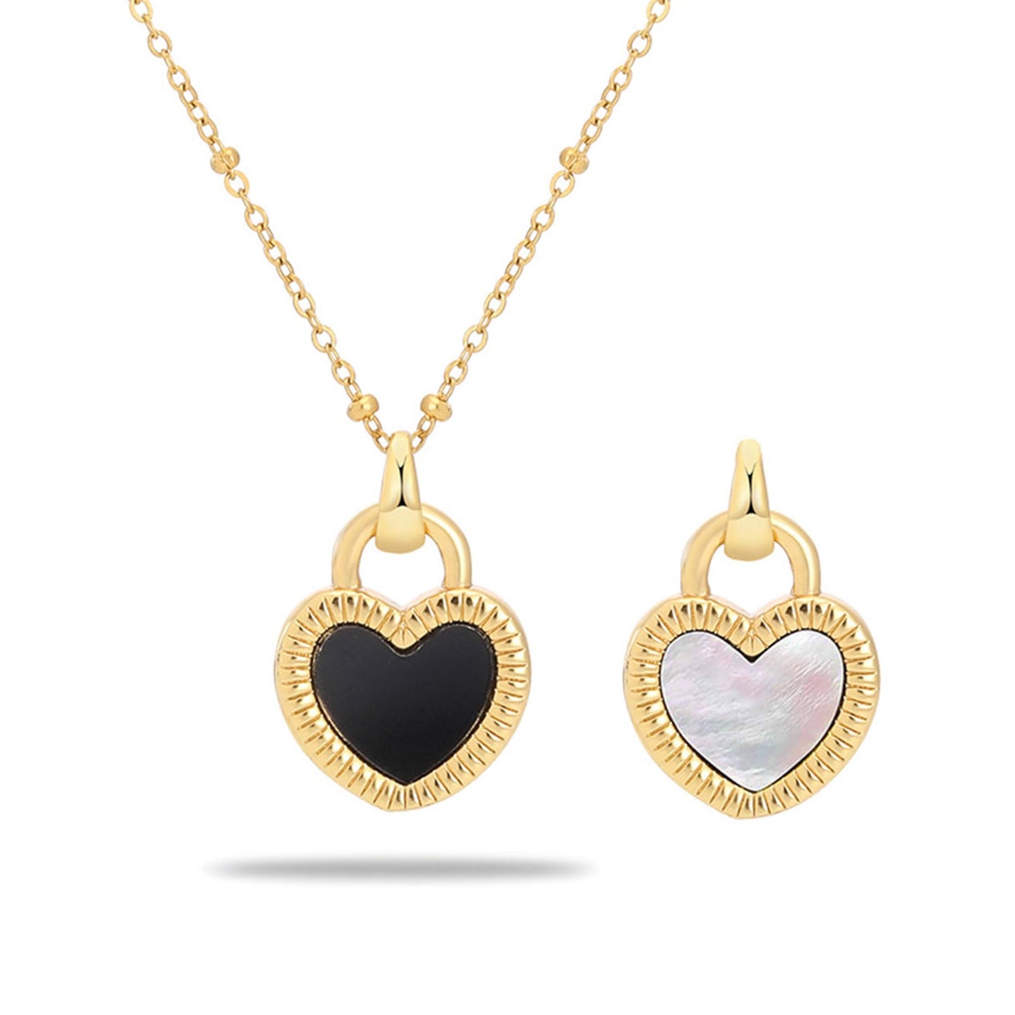 Milan Chiva Natural Double Side Heart Pendant Necklace for Women 14K Gold Shell Dainty Statement Chain Jewelry MNS-1030GD