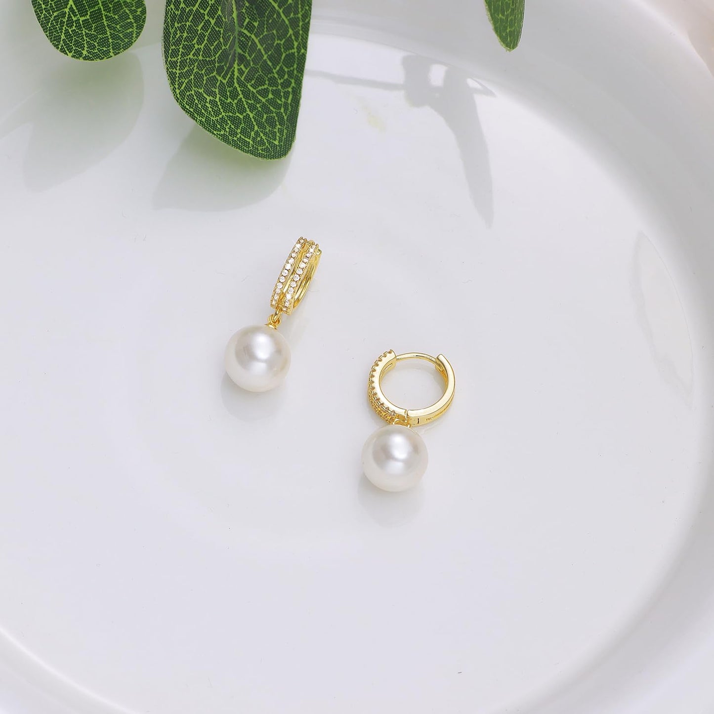 Pearl Earrings for Women 14K Gold Plated Hypoallergenic Pearl Earrings 5A Cubic Zirconia Dangle Earrings Elegant Jewelry (4-Gold)