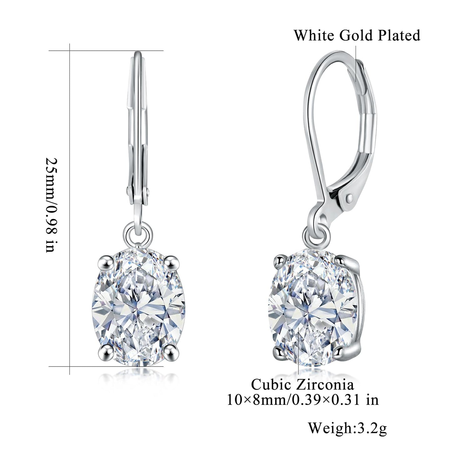 CiNily Cut-Oval Leverback Dangle Earrings for Women Hypoallergenic 14k White Gold Plated Hanging Lever Earrings Lightweight Summer Drop Earrings Jewelry