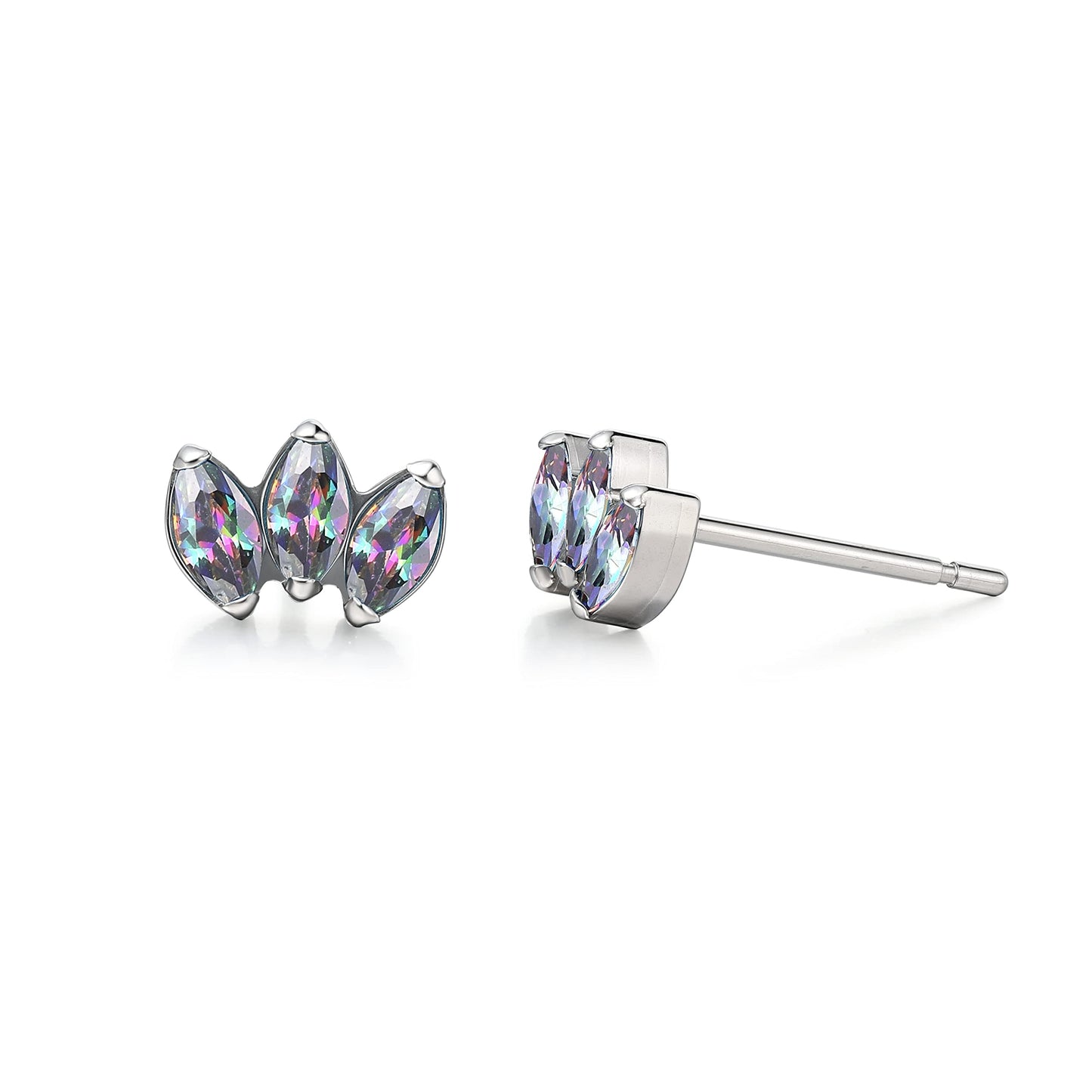 Limerencia Hypoallergenic G23 Pure Titanium Earrings | Crown Cubic Zirconia | F136 Implant Grade Piercing Studs| Suitable for Sensitive Ears Delicate Jewelry (Rainbow)