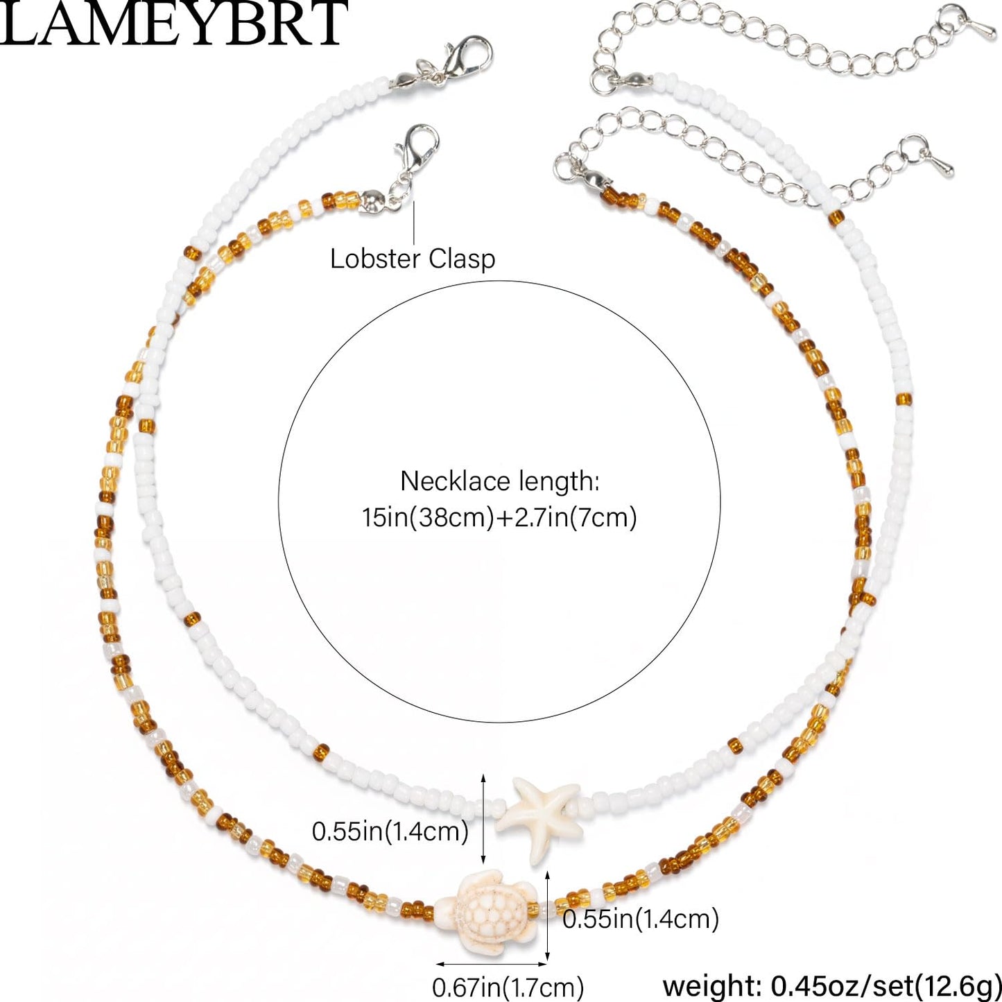 Lameybrt Cowrie Shell Surfer Necklaces, Hawaiian Beach Handmade Choker Set for Women, White Rice Bead with Black Accents, Bohemian Summer Seashell Choker 2 Piece Set, Perfect for Summer Beach Vacation, Birthday, Mother’s Day & Holiday Gifts (Shell 16 Turt
