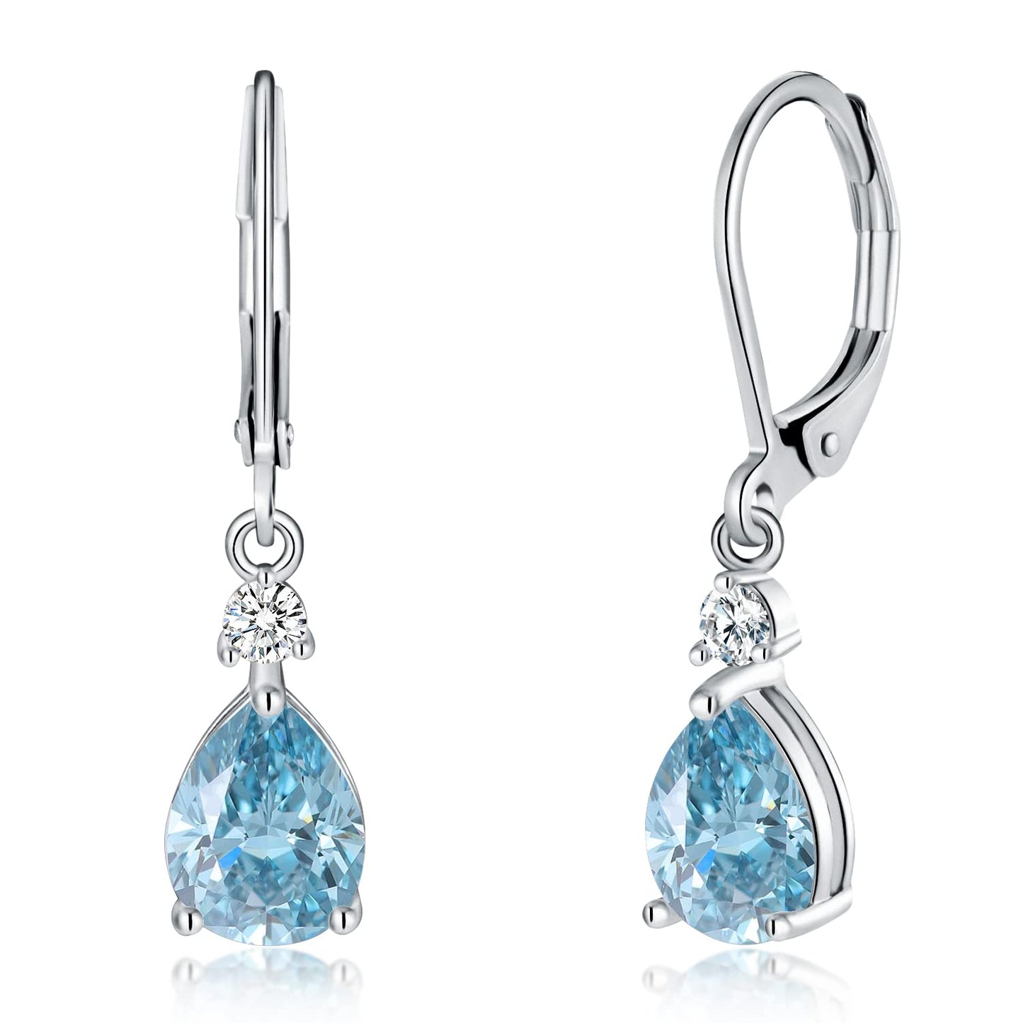CiNily Leverback Dangle Earrings for Women 14K White Gold Plated Drop Earrings Blue Cubic Zircon Fashion Teardrop Hoop Earrings Hypoallergenic Jewelry for Sensitive Ear
