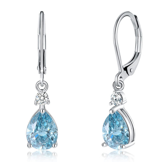 CiNily Leverback Dangle Earrings for Women 14K White Gold Plated Drop Earrings Blue Cubic Zircon Fashion Teardrop Hoop Earrings Hypoallergenic Jewelry for Sensitive Ear