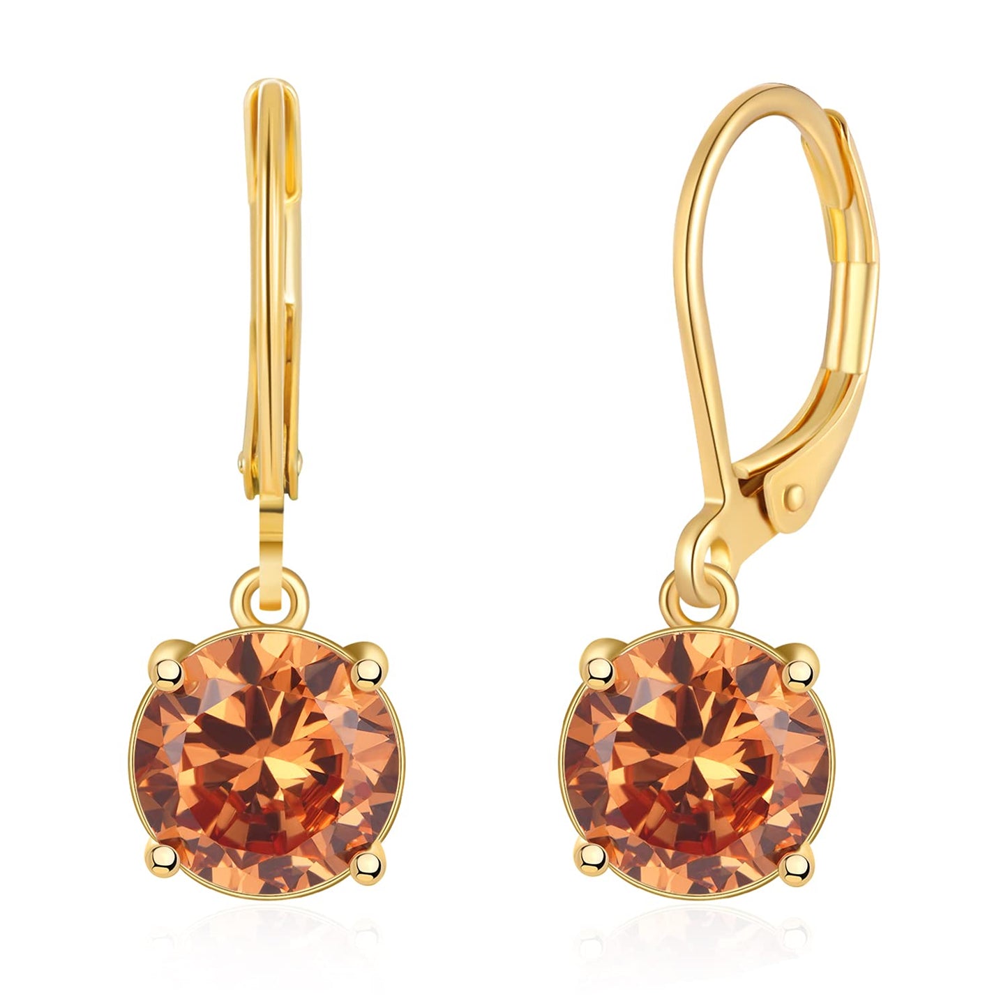 CiNily Leverback Dangle Earrings Created Yellow Crystal Drop Earrings Yellow Gold Plated Jewelry for Women 8mm