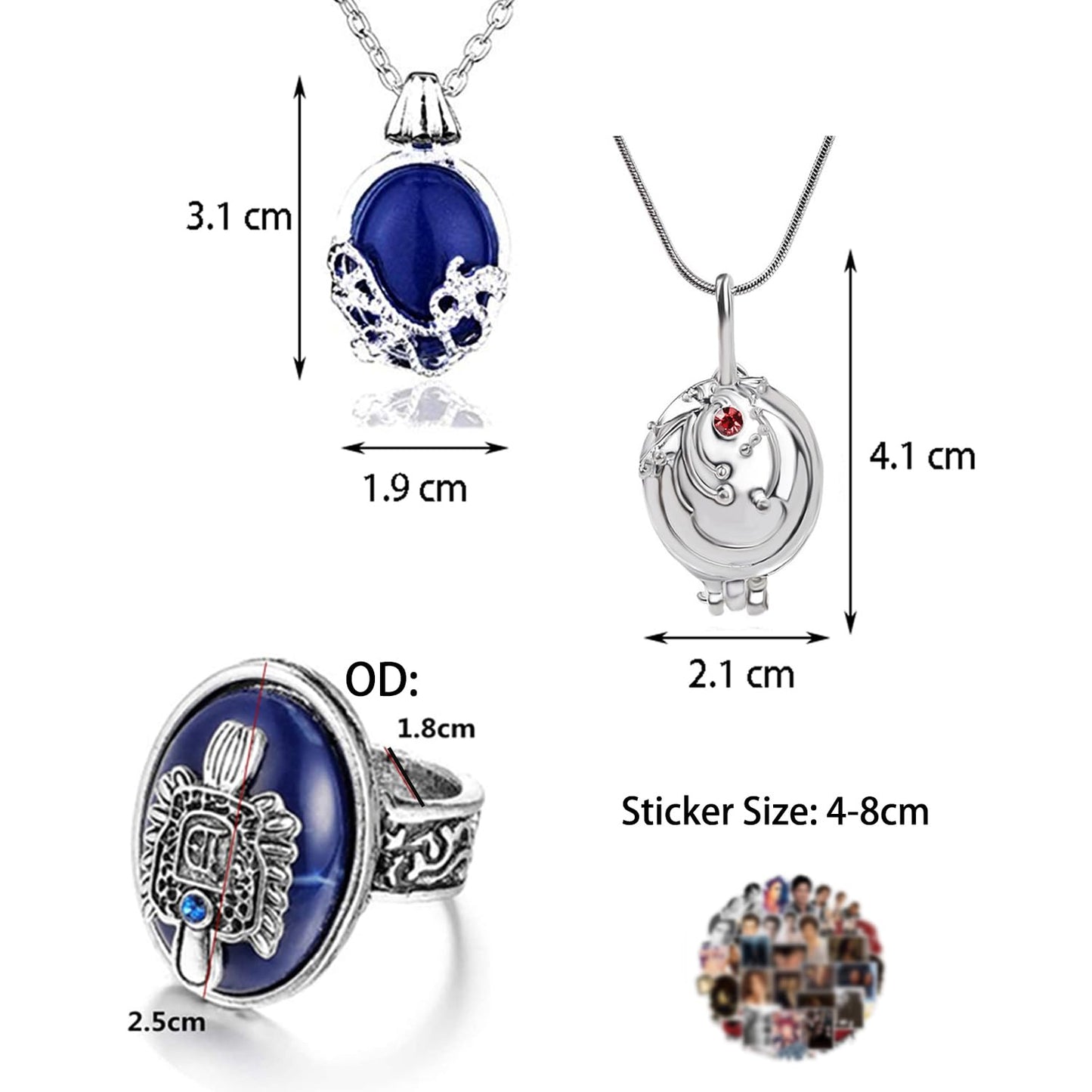 UoYu 24 pcs The Vampire D.rs Jewelry Set Vintage Leather Writing Journal Notebook Daywalking Katherine Sapphire Crystal Pendant Necklaces Family Crest Ring Movie Stickers