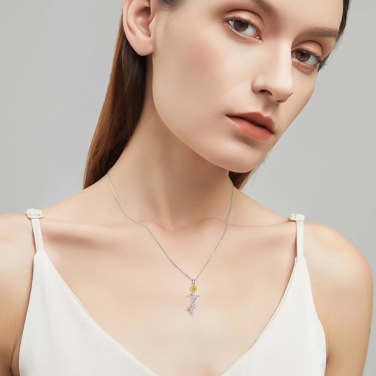 SEDITAO Cross Necklace 925 Sterling Silver Faith Hope Cross Pendant Necklace Sunflower Jewelry Gifts for Women