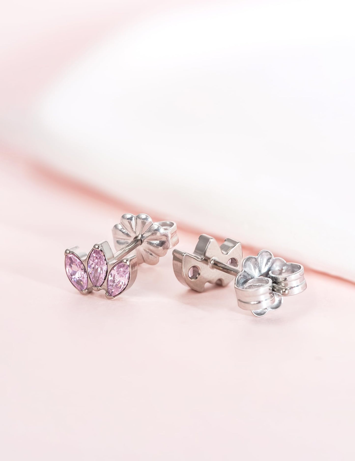 Limerencia Hypoallergenic G23 Pure Titanium Earrings | Crown Cubic Zirconia | F136 Implant Grade Piercing Studs| Suitable for Sensitive Ears Delicate Jewelry (Pink)