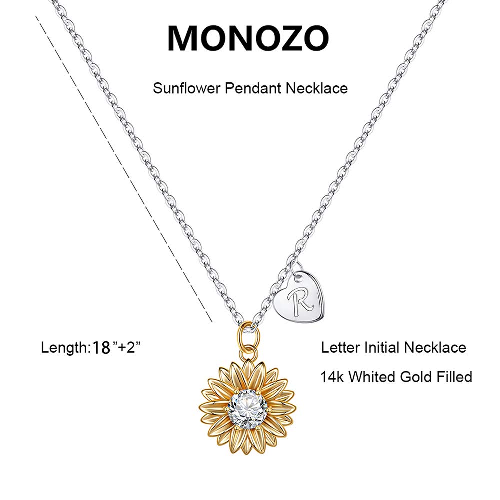 MONOZO Initial Sunflower Necklace for Women Trendy, 14k Gold Plated Sunflower Necklace Pendant CZ Heart Letter Initial Necklace You Are My Sunshine Gifts Sunflower Jewelry R
