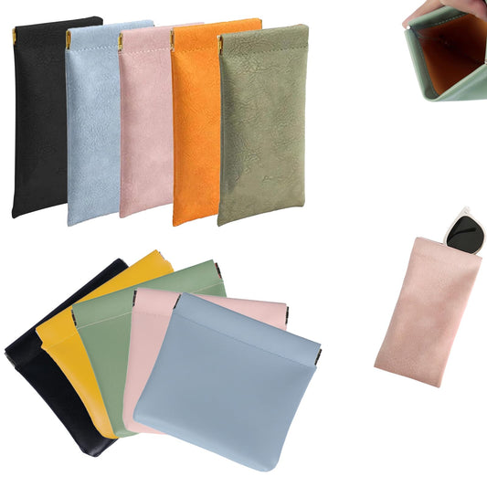 KJMYYXGS 10 pcs Personalized Snap Closure Leather Organizer Pouch for Purse Portable Jolly Wish Pouches Small No Zipper Self-Closing Lambskin Pocket Cosmetic Bag for Women