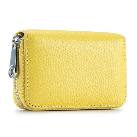 EASTNIGHTS RFID Credit Card Holder Genuine Leather Credit Card Wallet with Zipper (yellow)