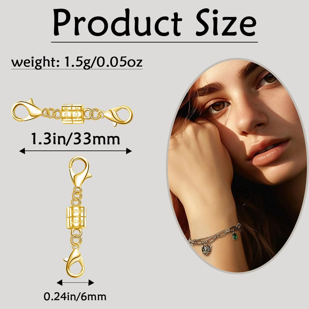 925 Silver Double Lobster Magnetic Necklace Clasps,Magnetic Jewelry Clasps for Necklaces Extender Bracelet Clasps and Closures (4golden+4silvery)