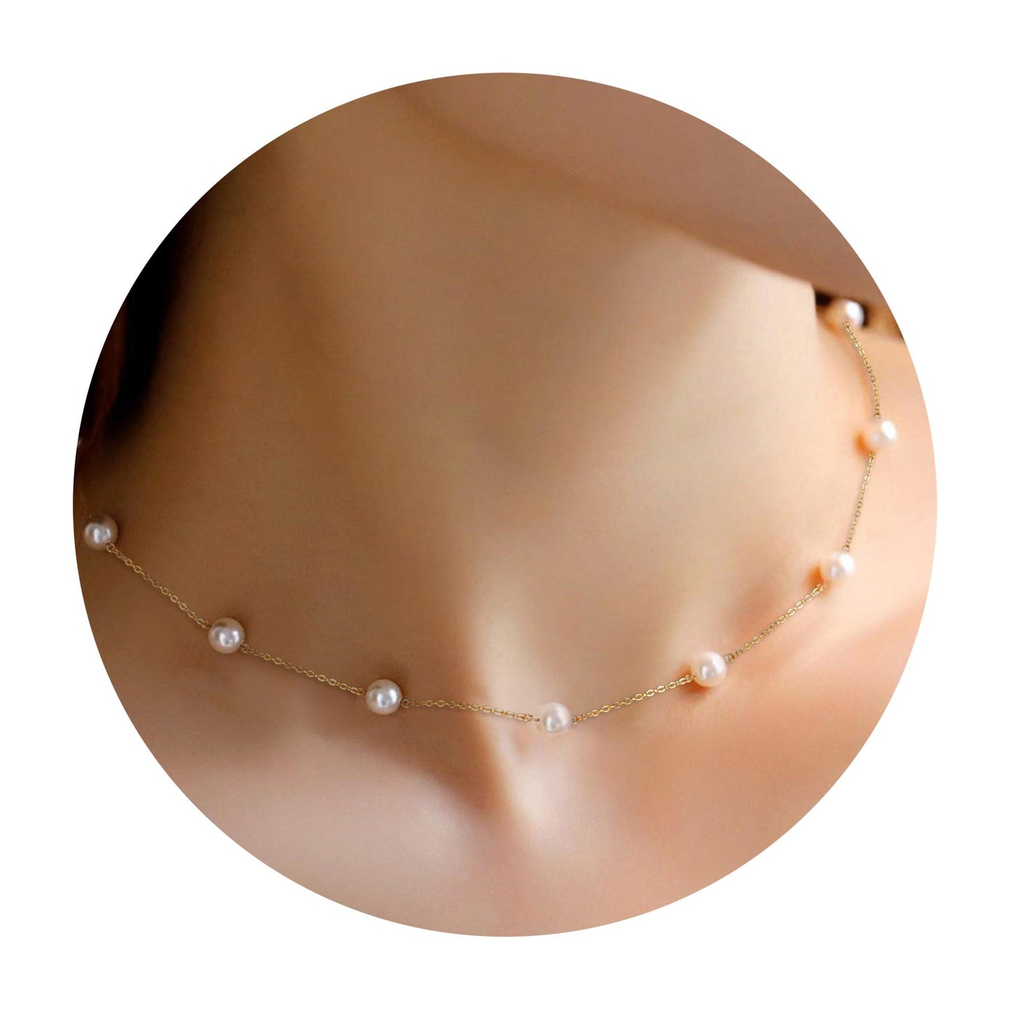 Trinckle Gold Pearl Necklace, Dainty Pearl Necklaces for Women White Pearl Choker for Mother Day Graduation, Pearl Prom Accessories Jewelry Strands for Wedding, Bride Bridesmaid Gifts Collar De Perlas