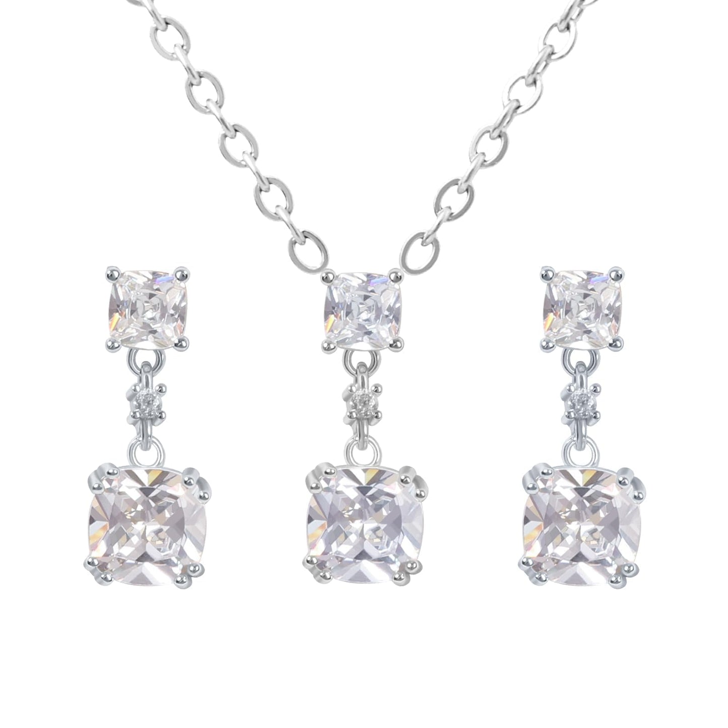 TaYolnFaSo Diamond Cubic Zirconia Jewelry Sets for Women White Gold Plated Cushion-Cut Necklace Earring Set White Jewelry Birthday Gifts for Mother