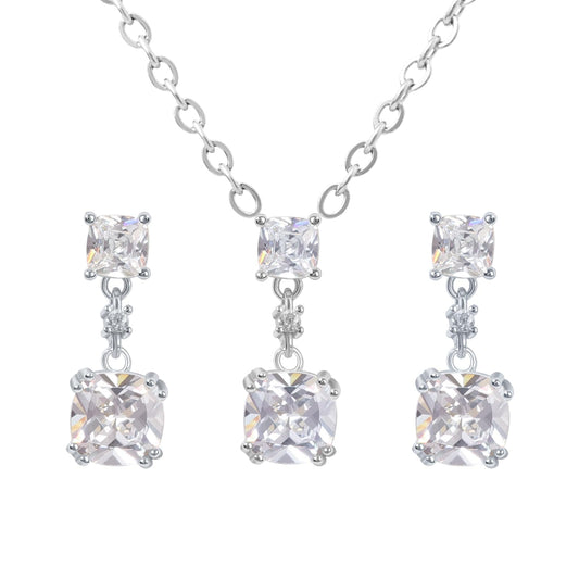 TaYolnFaSo Diamond Cubic Zirconia Jewelry Sets for Women White Gold Plated Cushion-Cut Necklace Earring Set White Jewelry Birthday Gifts for Mother
