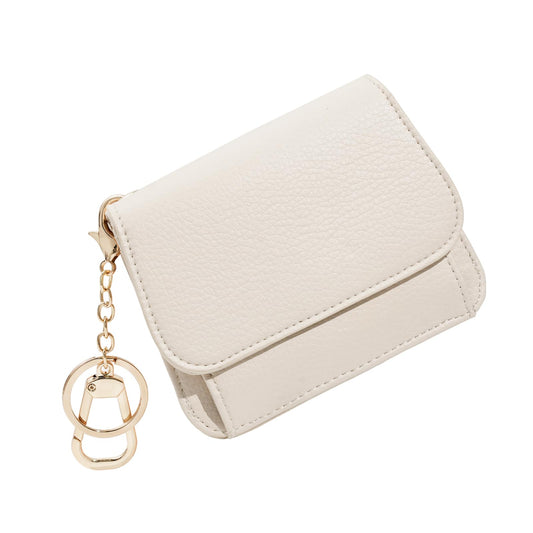 Sunpour Women Small Wallet RFID Blocking Slim Wallet with Coin Pocket Tri-Fold Credit Card Holder with ID Window and Keychain(Beige)