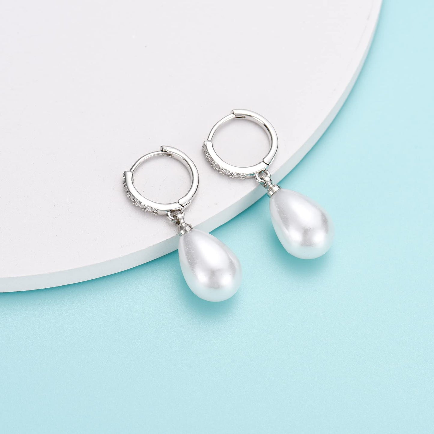 CERSLIMO Sterling Silver Pearl Drop Earrings for Women, S925, Hypoallergenic, 30mm Length, 13mm x 10mm Pearl Size, Hoop Inner Diameter 10mm